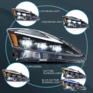 Headlight Assembly Fit for Lexus IS250 IS250C IS350 IS350C IS220d 2006-2012, ISF 2008-2014, Plug-and-play, Amber