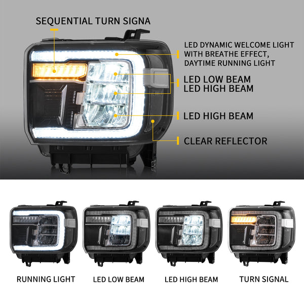 LED Headlights For 2014-2018 GMC Sierra 1500 & 2500HD & 3500HD