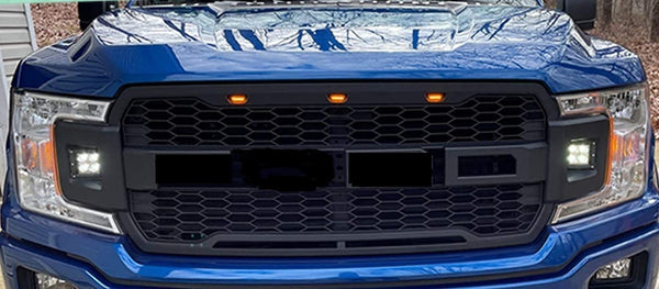 F150 Front Grille  2018 2019 2020 with 3 Amber + 2LED Lights