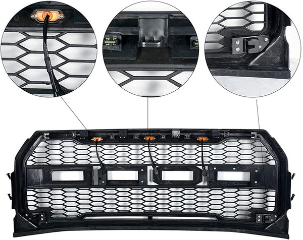 ABS Front Grille for F150 2015-2017 with 3 Amber LED Lights