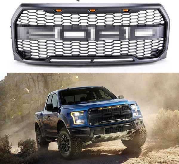 ABS Front Grille for F150 2015-2017 with 3 Amber LED Lights